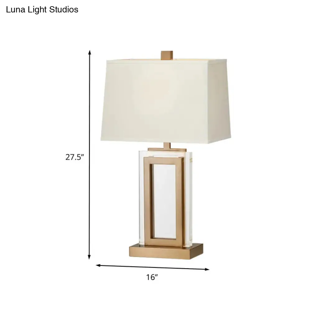 Modern Gold Fabric Desk Lamp - Small Bedside Table Light with Trapezoid Shade