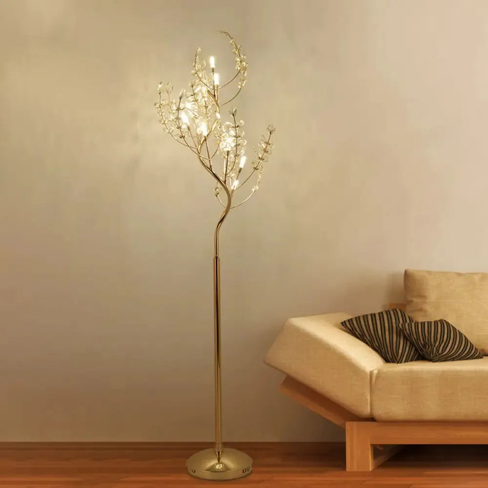 Modern Gold LED Standing Light: Cut Crystal Tree Design for Living Room Ambiance