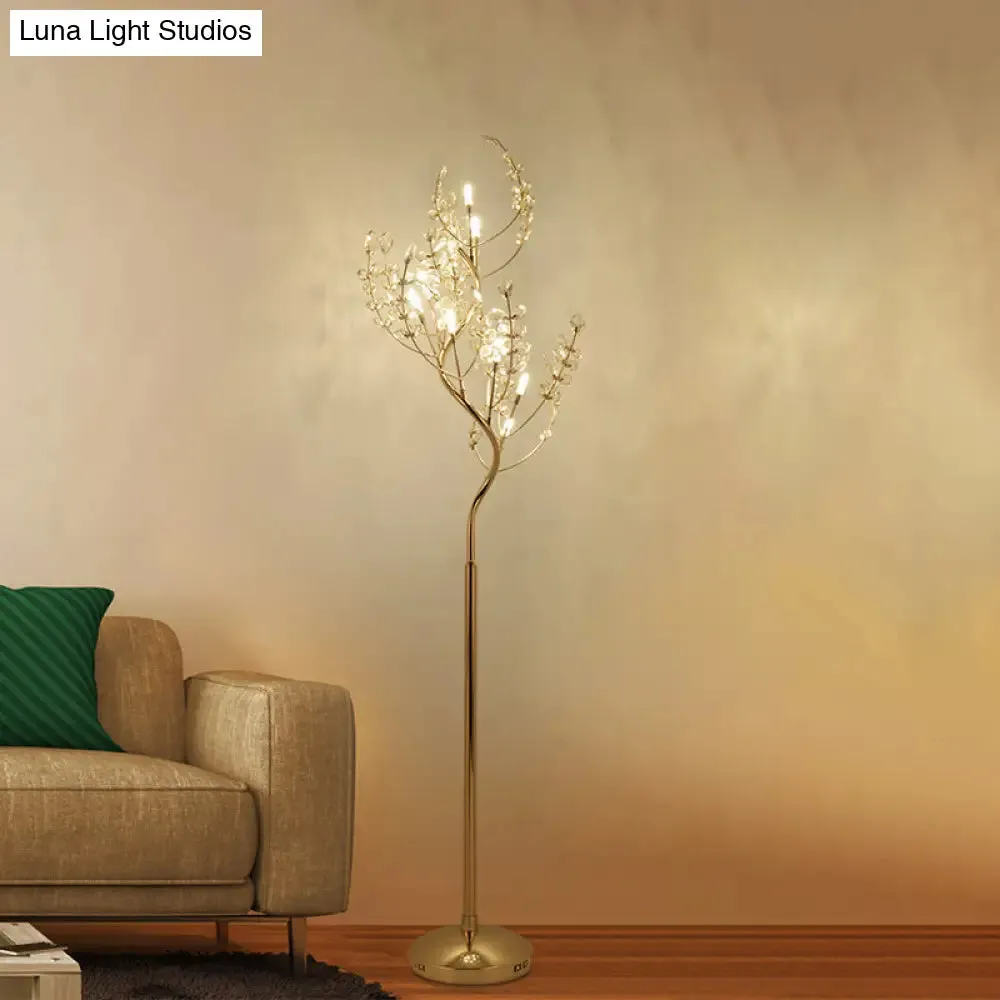 Modern Gold LED Standing Light: Cut Crystal Tree Design for Living Room Ambiance