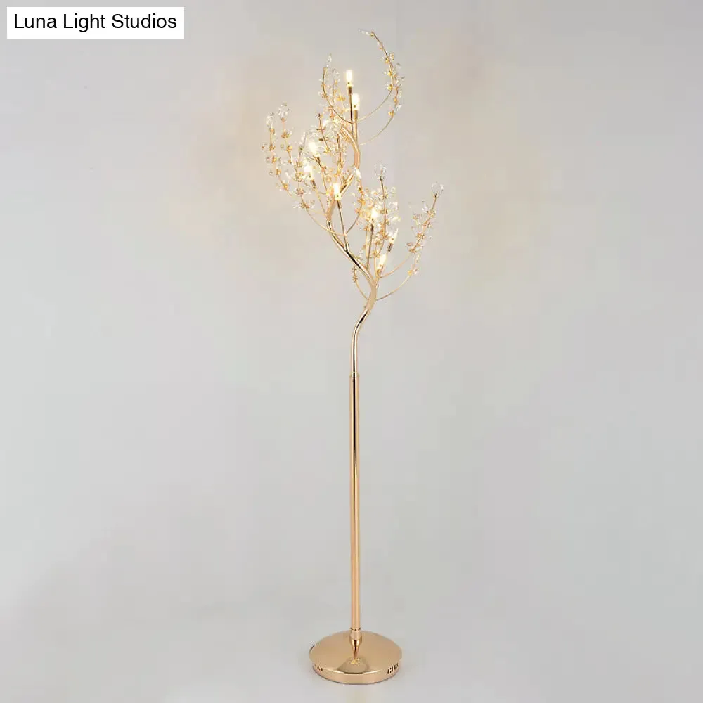 Modern Gold LED Standing Light: Cut Crystal Tree Design for Living Room Ambiance