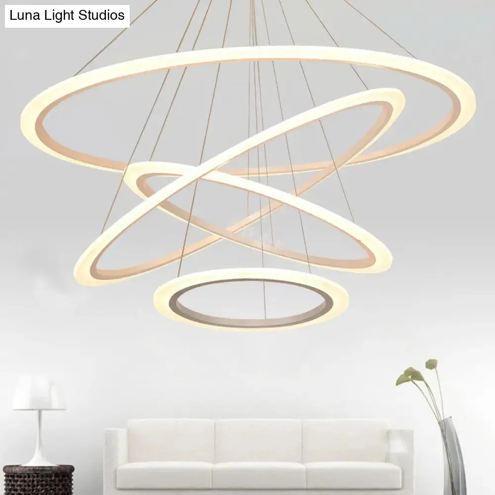 Modern LED Acrylic Hanging Pendant Light - White Circular Stairway Chandelier