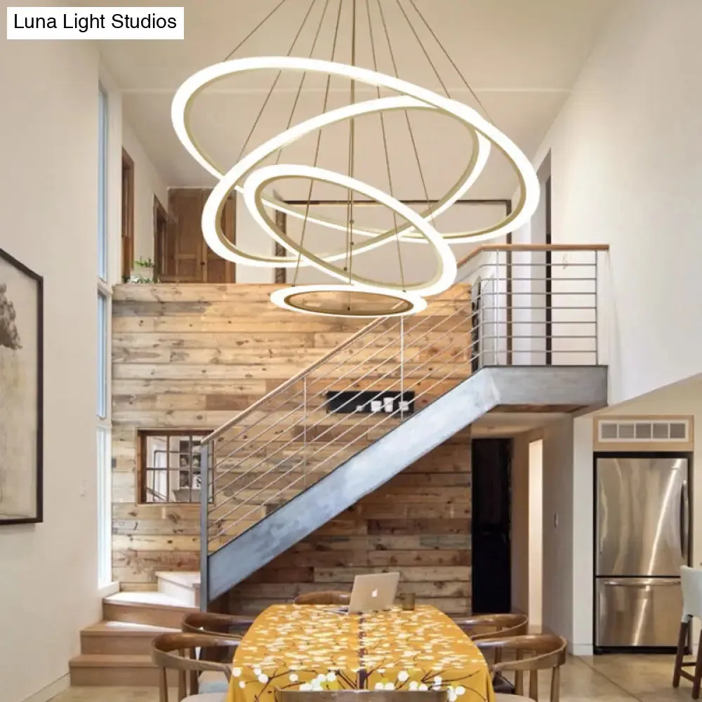 Modern LED Acrylic Hanging Pendant Light - White Circular Stairway Chandelier