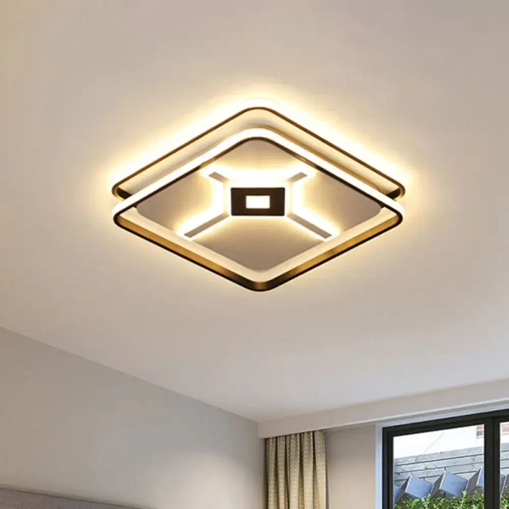 Modern LED Bedroom Ceiling Flush Mount Light Fixture with Acrylic Shade in White/Warm Light - Black