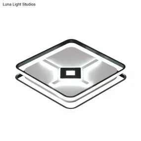 Modern LED Bedroom Ceiling Flush Mount Light Fixture with Acrylic Shade in White/Warm Light - Black