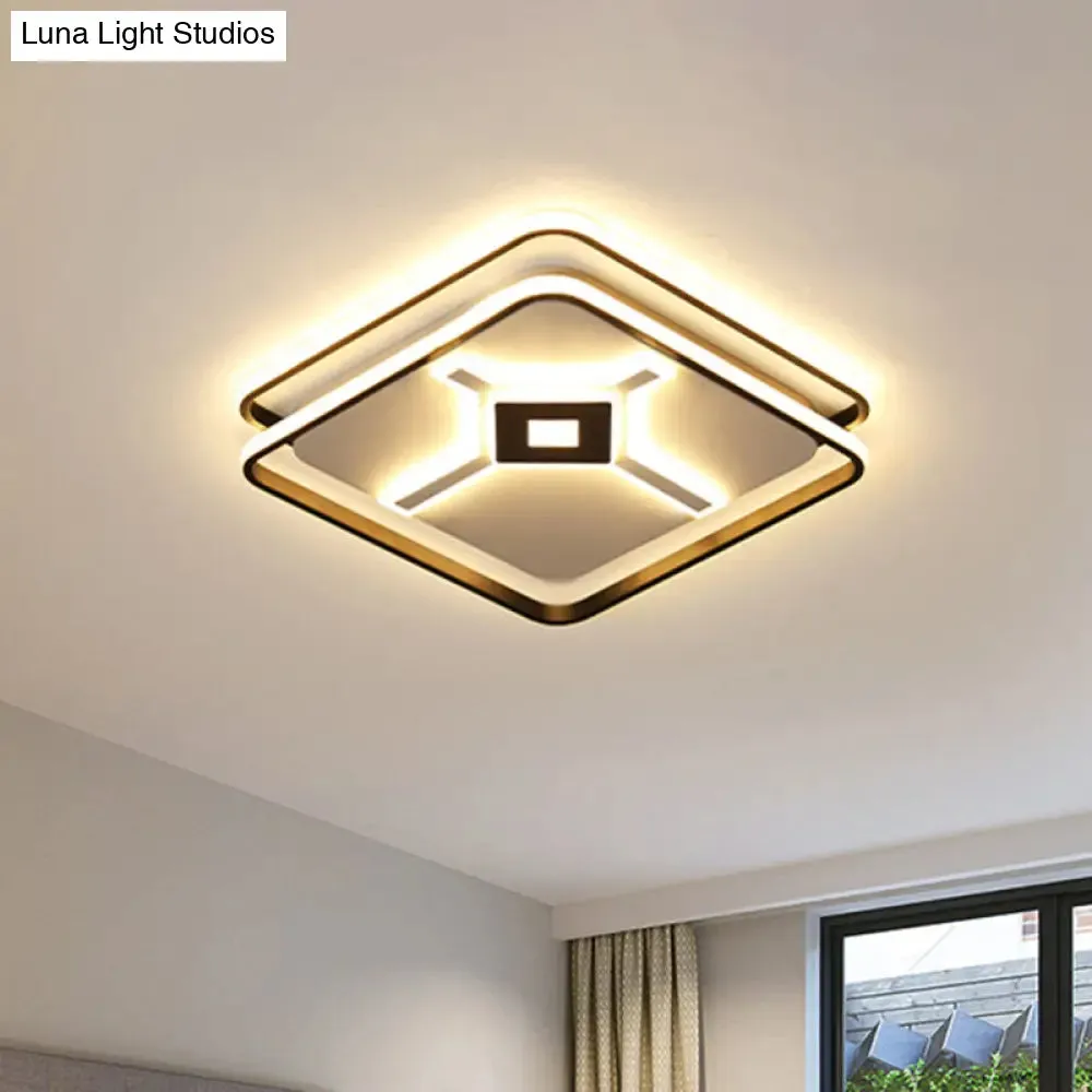 Modern LED Bedroom Ceiling Flush Mount Light Fixture with Acrylic Shade in White/Warm Light - Black