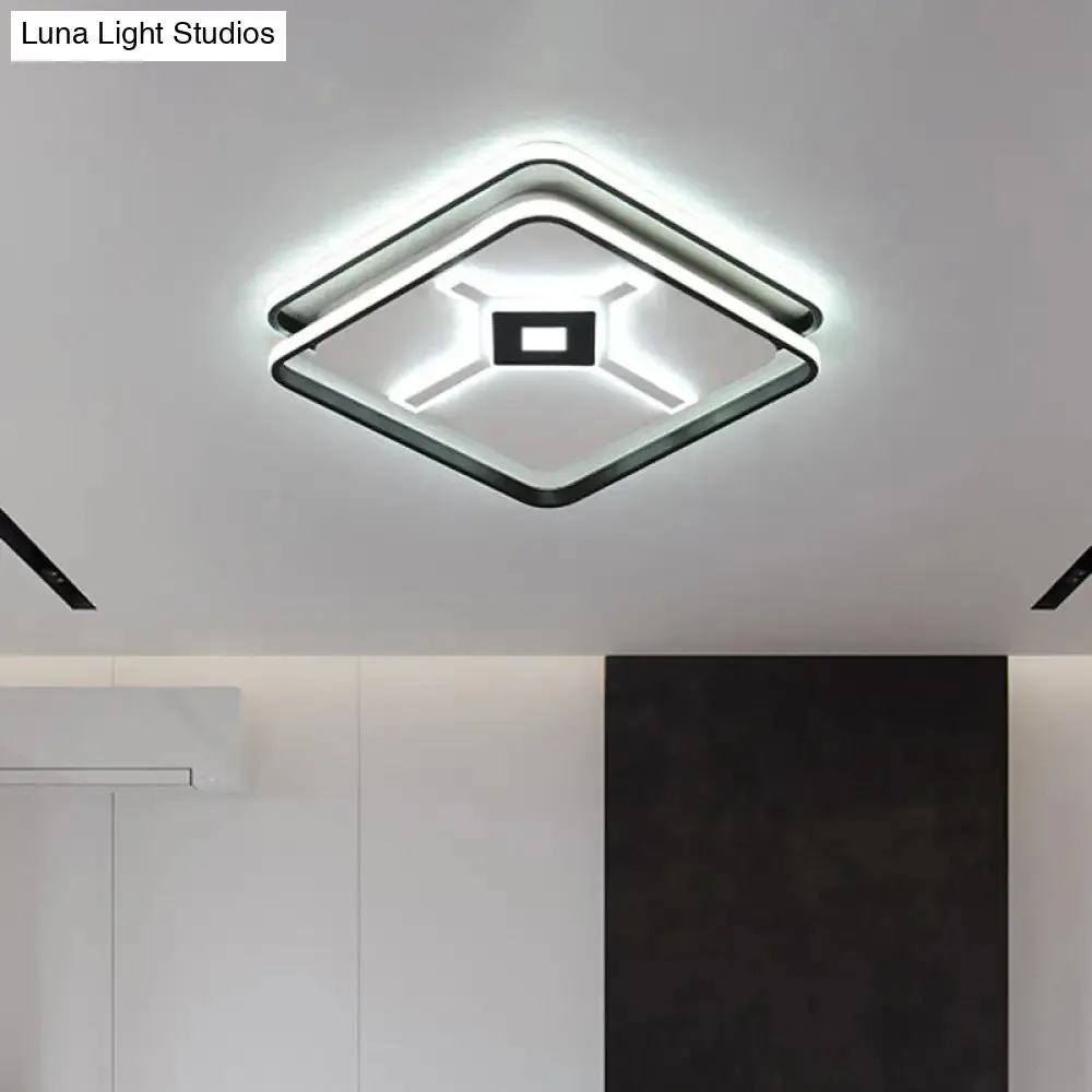 Modern LED Bedroom Ceiling Flush Mount Light Fixture with Acrylic Shade in White/Warm Light - Black