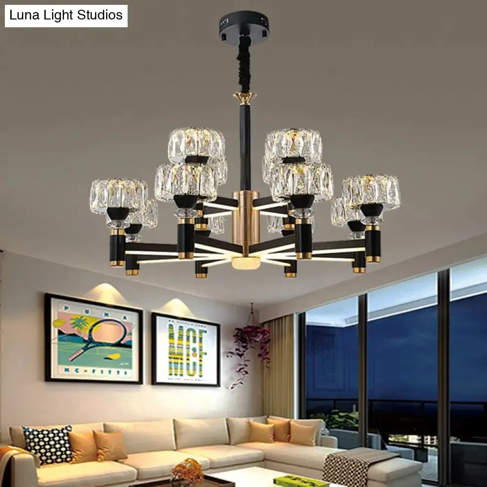 Modern LED Living Room Chandelier: Round, Simplicity in Black Metal