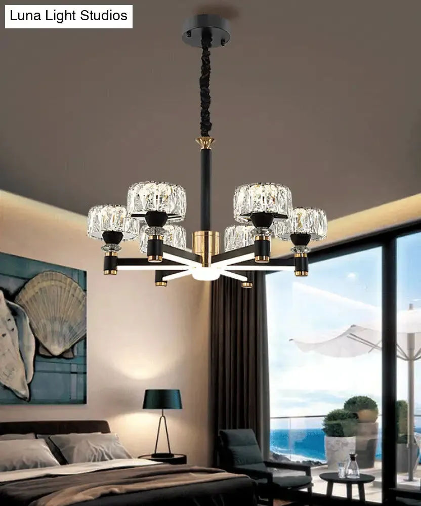 Modern LED Living Room Chandelier: Round, Simplicity in Black Metal