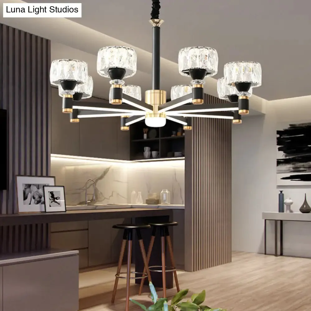 Modern LED Living Room Chandelier: Round, Simplicity in Black Metal