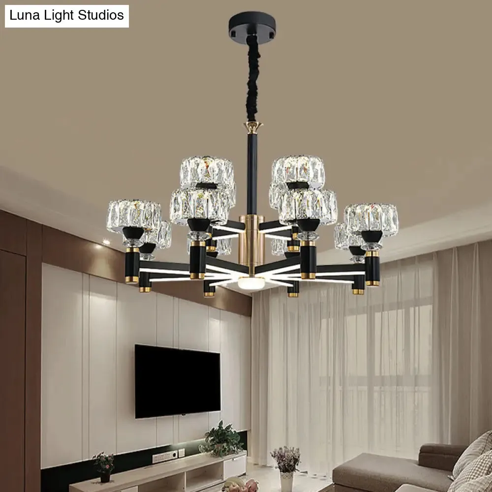 Modern LED Living Room Chandelier: Round, Simplicity in Black Metal