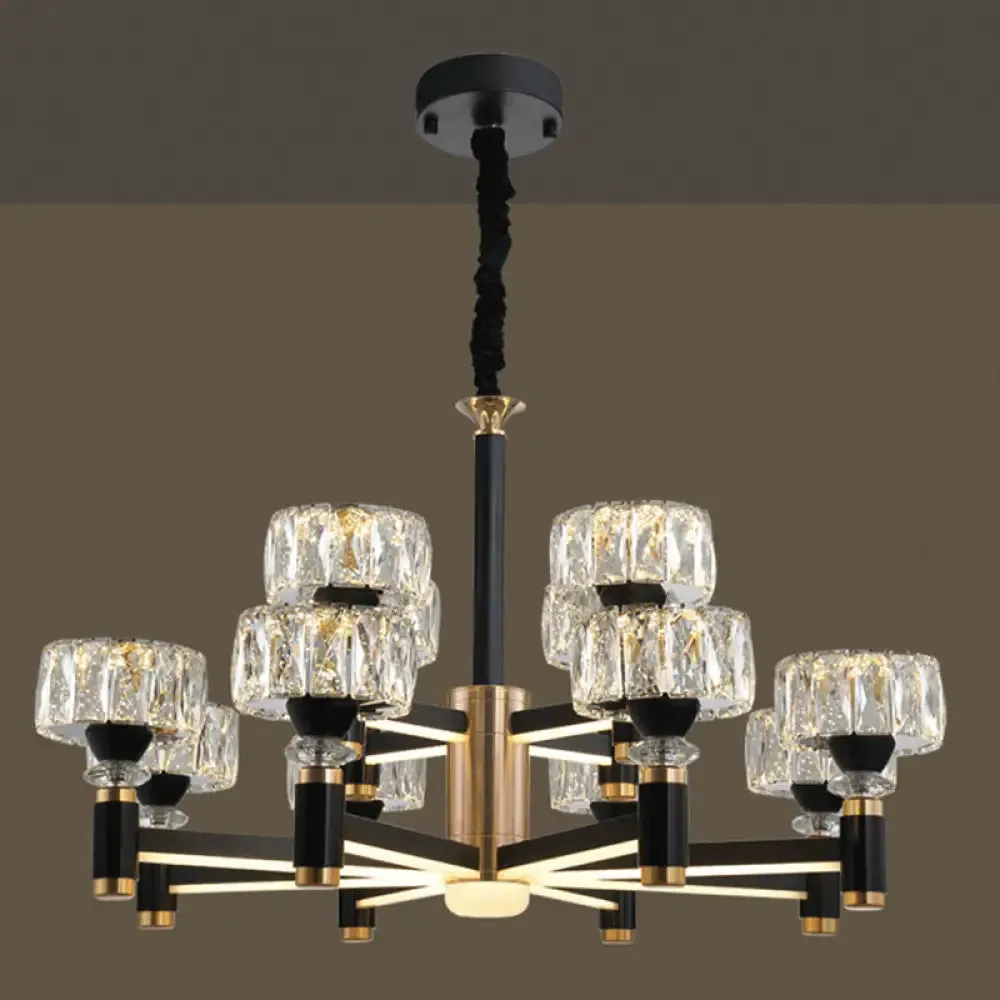 Modern LED Living Room Chandelier: Round, Simplicity in Black Metal