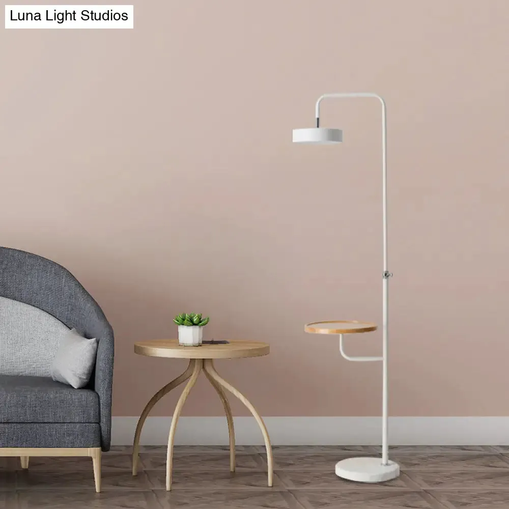 Modern LED Metal Circle Floor Lamp with White Finish and Marble Base