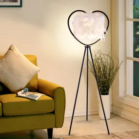 Modern Metallic 1-Head Black/Gold Finish Floor Lamp with Feather Shade & Loving Heart Frame