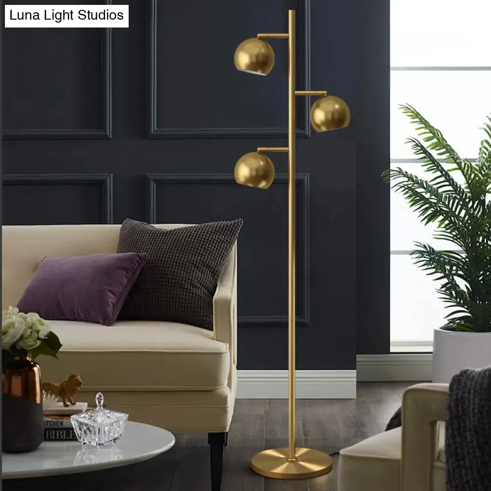 Modern Metallic Gold Sphere Tree 3-Light Floor Lamp for Drawing Room