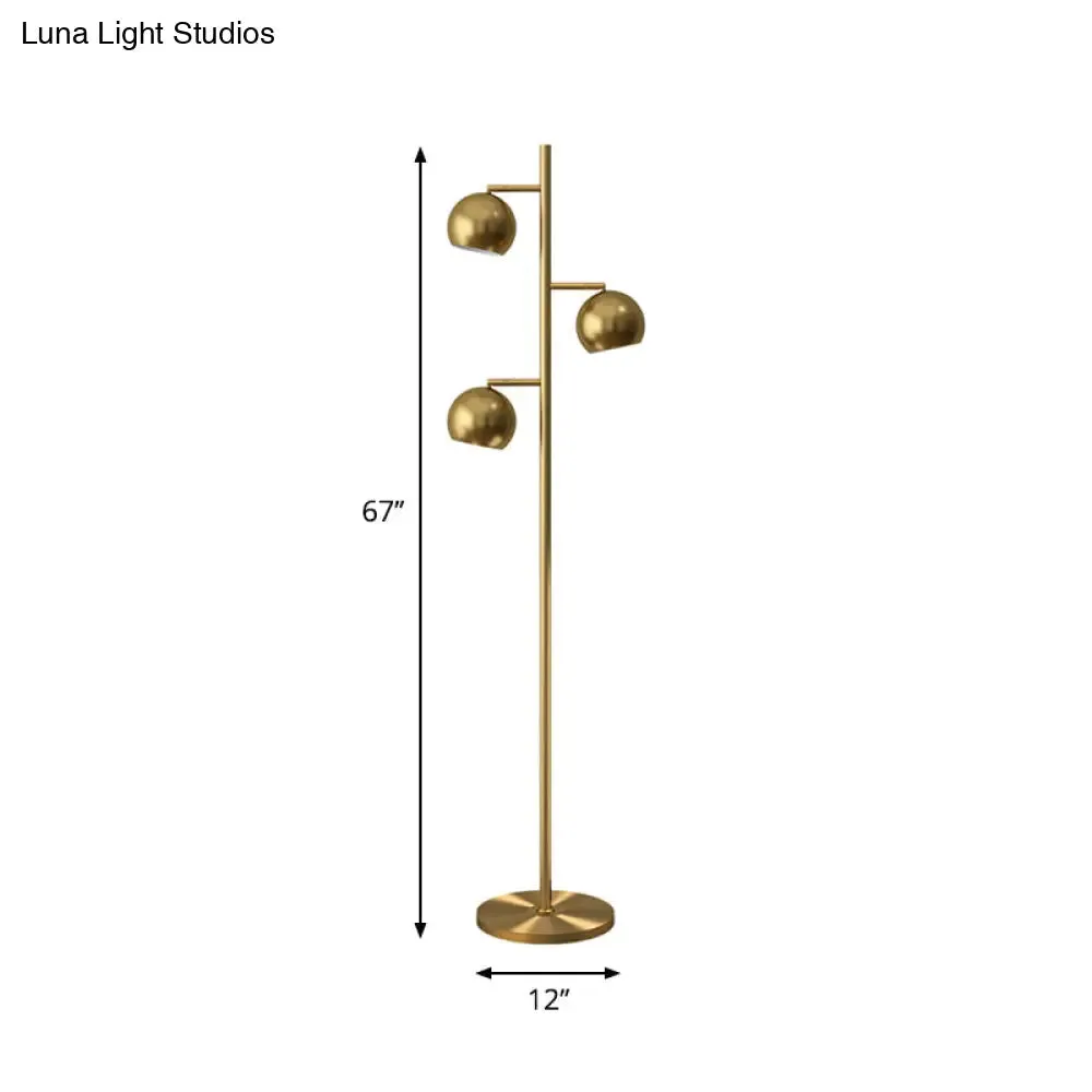 Modern Metallic Gold Sphere Tree 3-Light Floor Lamp for Drawing Room