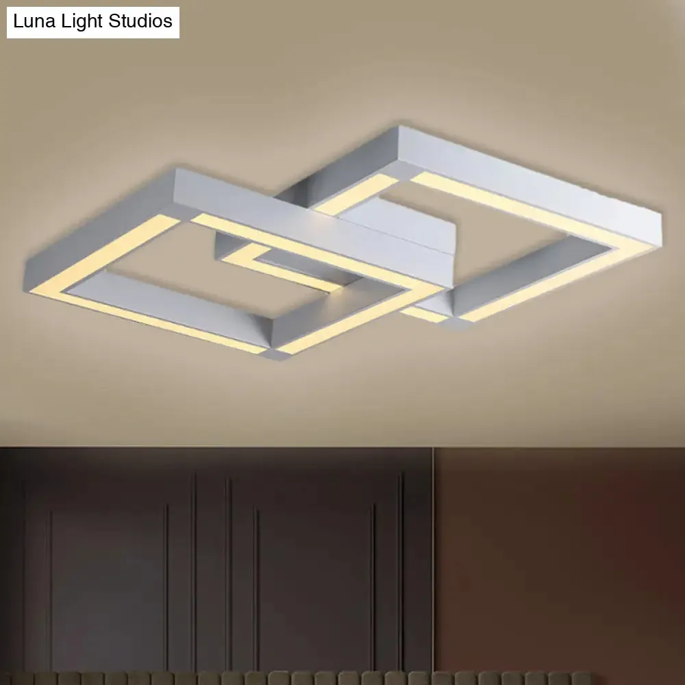 Modern Metallic Square Flush Mount LED Ceiling Light in Black/White, 19.5"/25.5" Wide