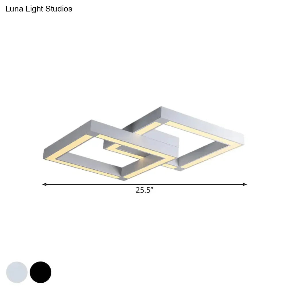 Modern Metallic Square Flush Mount LED Ceiling Light in Black/White, 19.5"/25.5" Wide