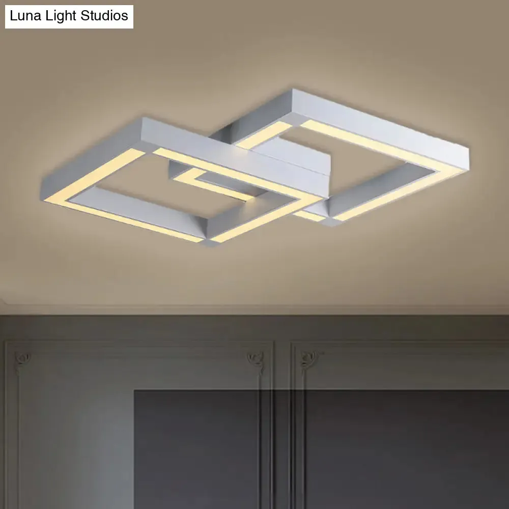 Modern Metallic Square Flush Mount LED Ceiling Light in Black/White, 19.5"/25.5" Wide