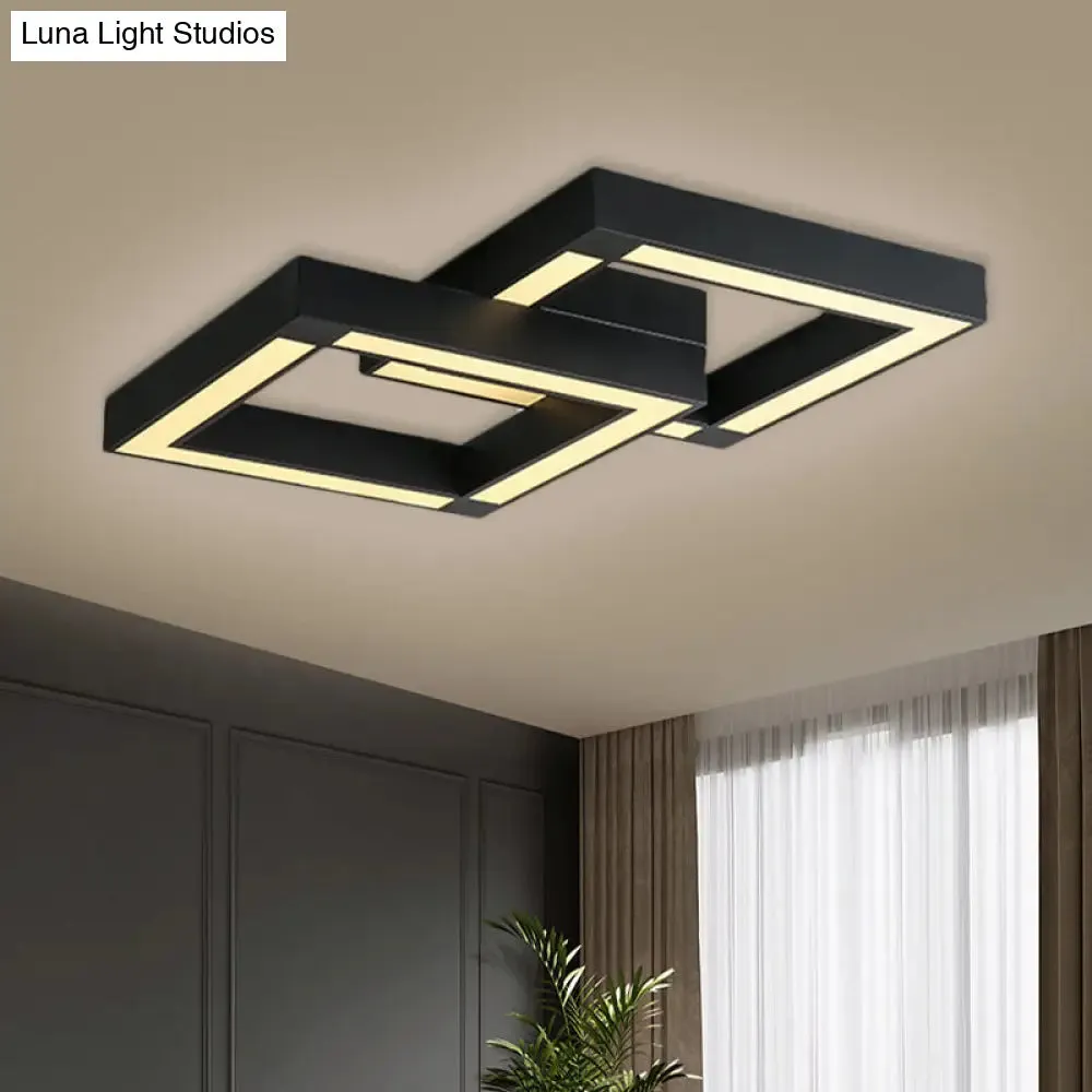 Modern Metallic Square Flush Mount LED Ceiling Light in Black/White, 19.5"/25.5" Wide