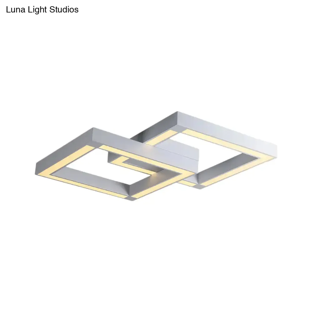 Modern Metallic Square Flush Mount LED Ceiling Light in Black/White, 19.5"/25.5" Wide