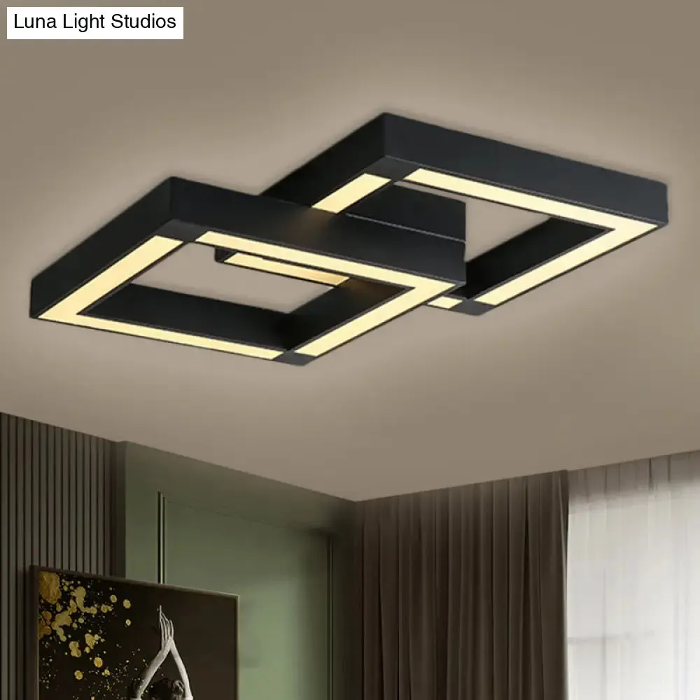 Modern Metallic Square Flush Mount LED Ceiling Light in Black/White, 19.5"/25.5" Wide