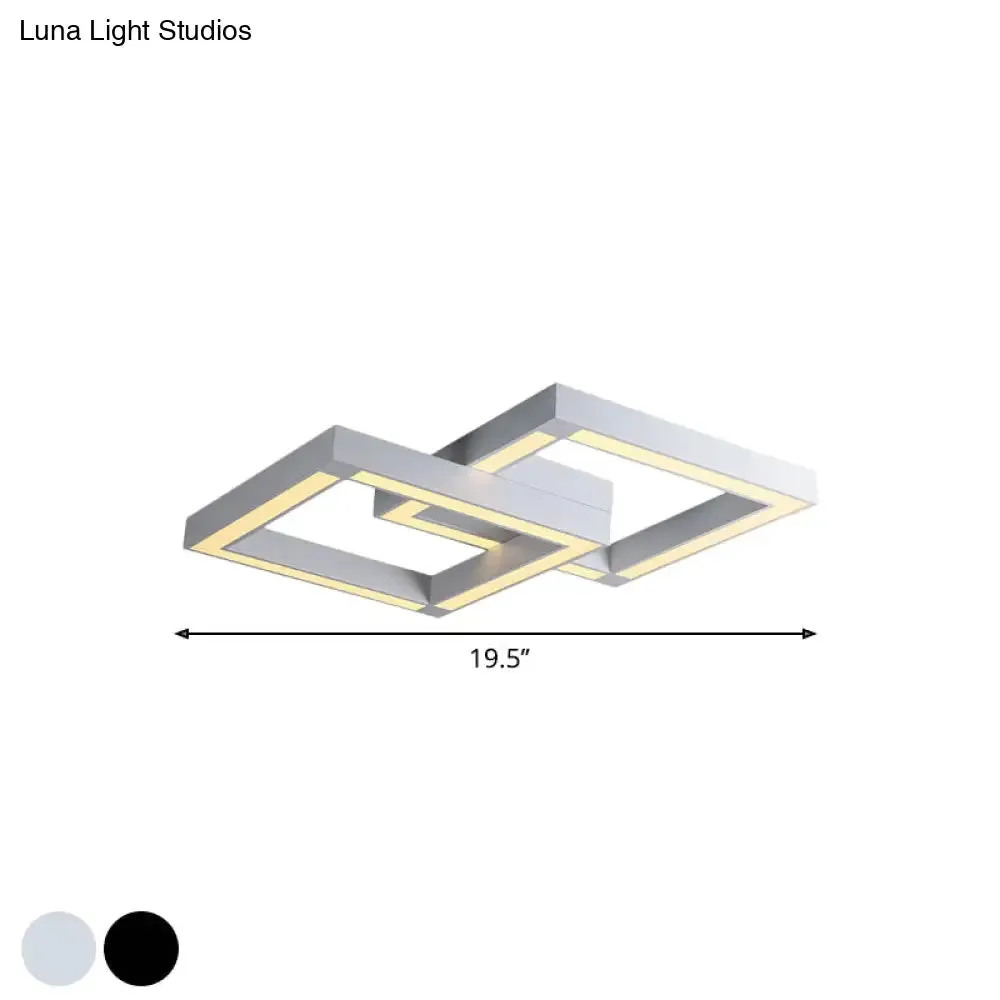 Modern Metallic Square Flush Mount LED Ceiling Light in Black/White, 19.5"/25.5" Wide