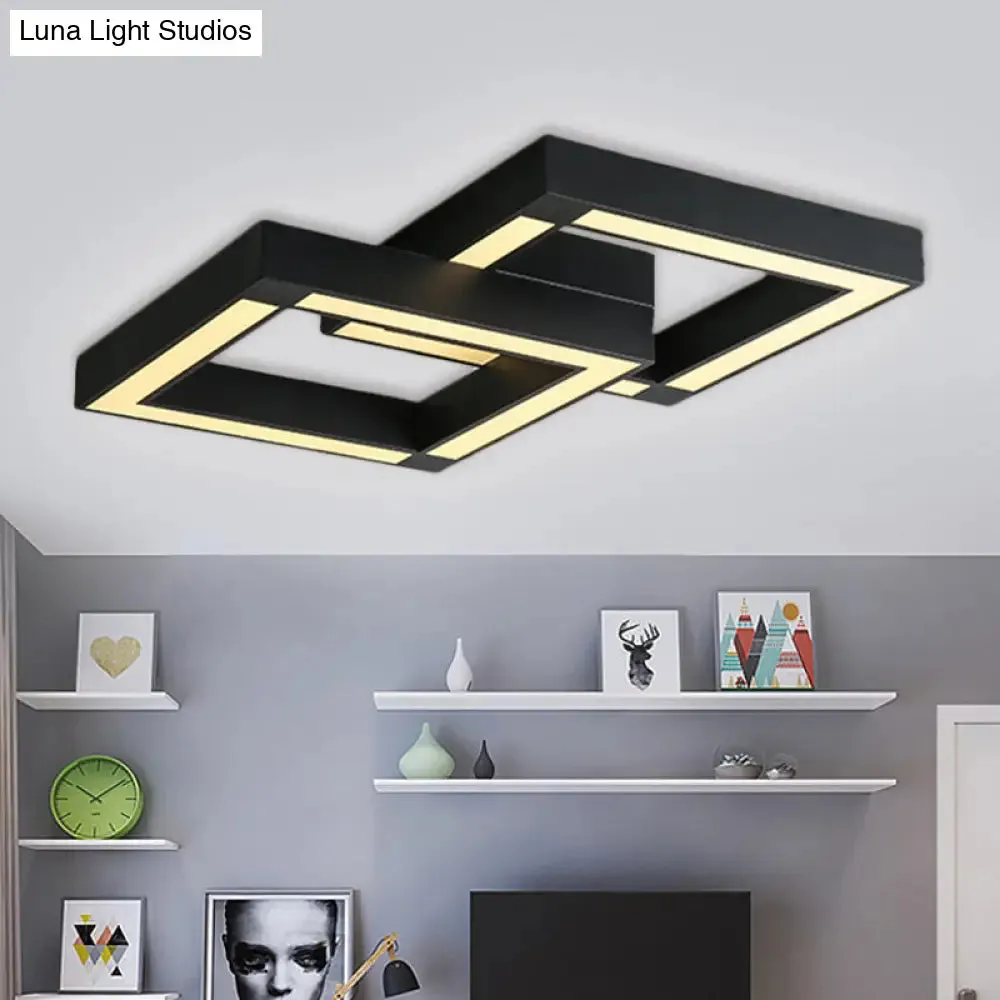 Modern Metallic Square Flush Mount LED Ceiling Light in Black/White, 19.5"/25.5" Wide