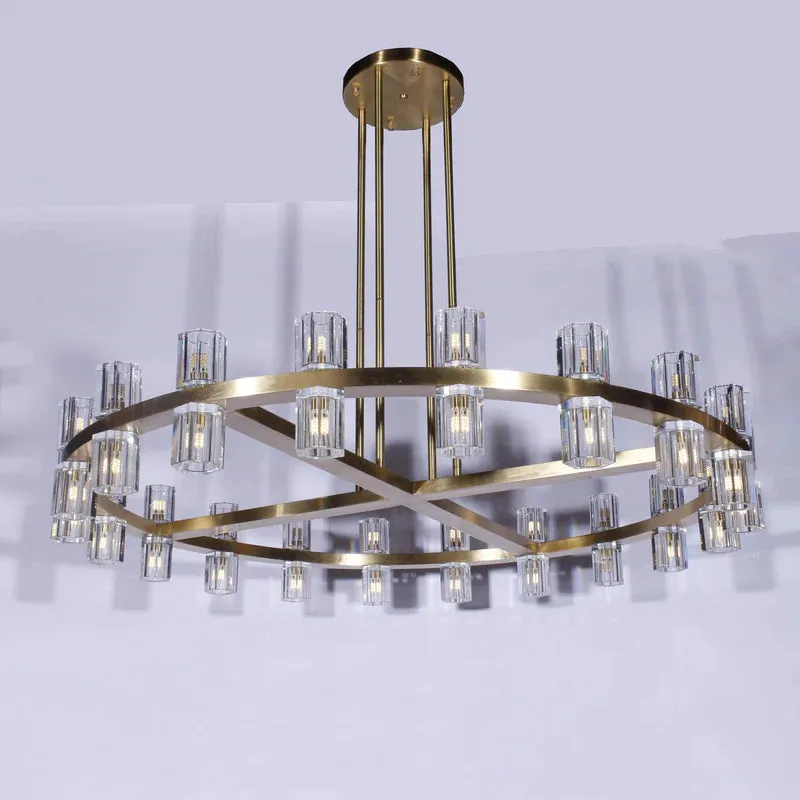 Modern Round 1/2-Tier Brass/Black/Chrome Rings Crystal Chandelier