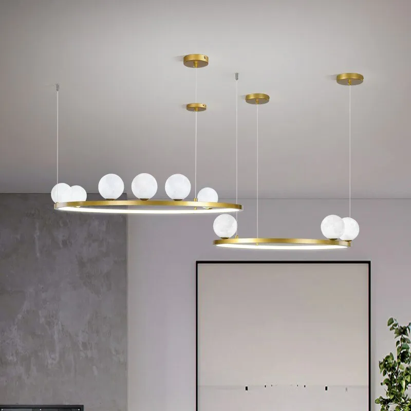 Modern Simple Moon Chandelier Lighting 3D Printing Black Or Gold Creative LED Hanging Lamp For Dining Living Room Bedroom Home