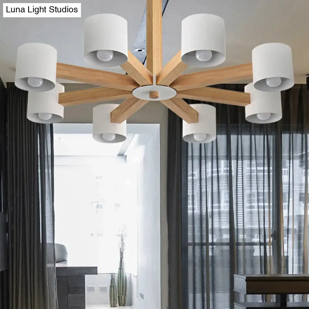 Modern Wood Cylindrical Kid's Bedroom Pendant Light with Shade - Ceiling Chandelier