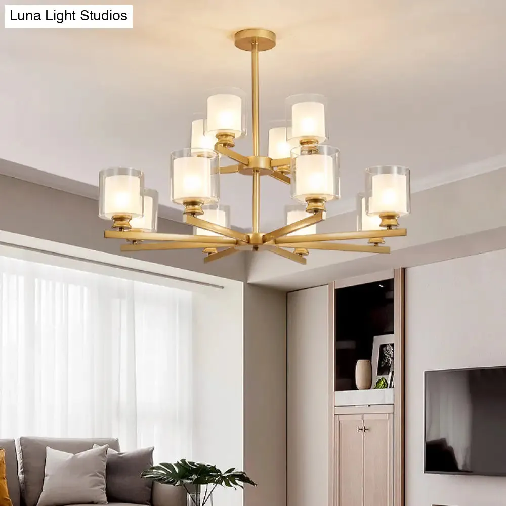 Modernist 2-Tier White Glass Chandelier with Radial Design - 12 Lights: Black/Gold/Silver Hanging Light Fixture