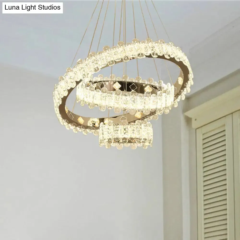 Modernist LED Crystal Chandelier - Nickel Finish, Circular Design