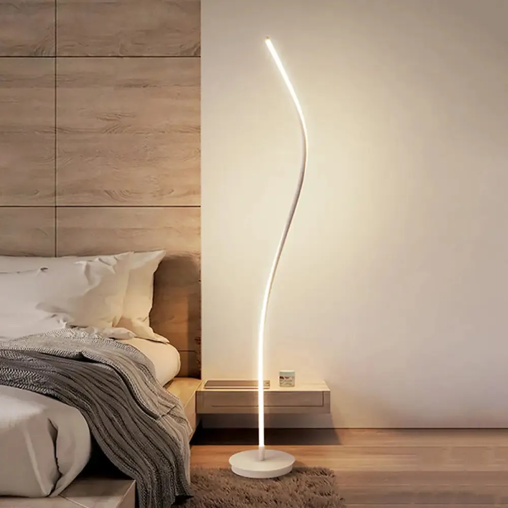 Modernist LED Spiral Floor Lamp for Drawing Room - Black/White Metallic Reading Light