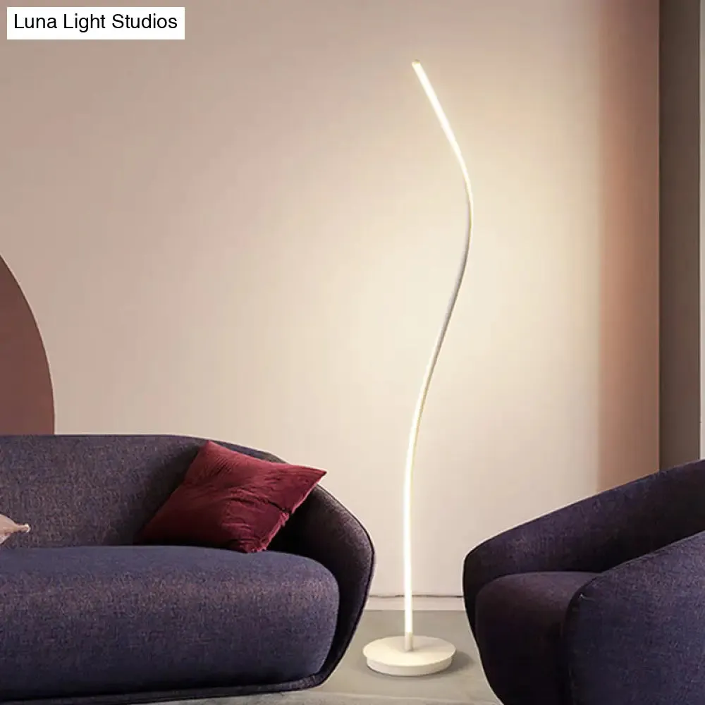 Modernist LED Spiral Floor Lamp for Drawing Room - Black/White Metallic Reading Light