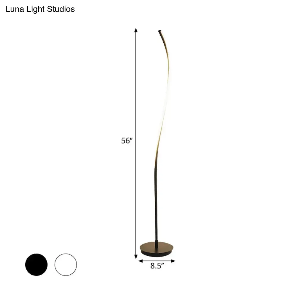 Modernist LED Spiral Floor Lamp for Drawing Room - Black/White Metallic Reading Light