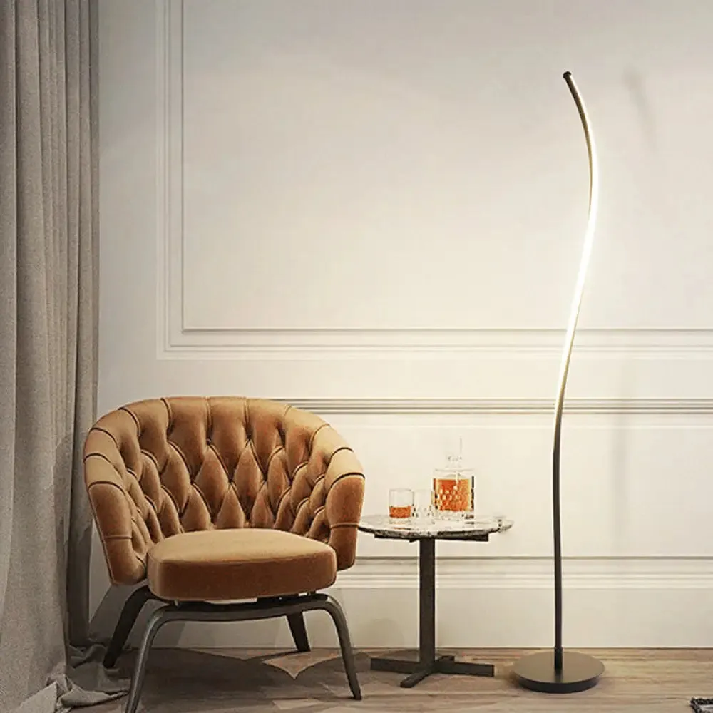 Modernist LED Spiral Floor Lamp for Drawing Room - Black/White Metallic Reading Light