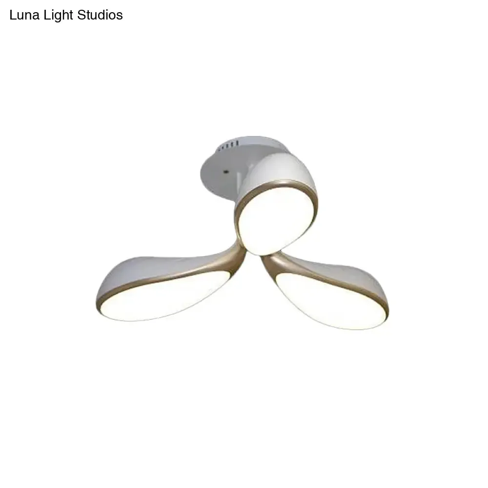 Modernist Oval Bedroom Ceiling Light Fixture with 3 Metallic Semi-Flush Lights in White