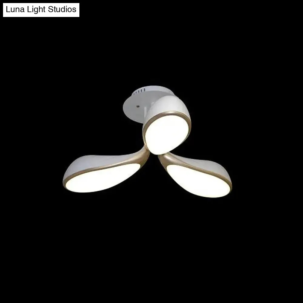 Modernist Oval Bedroom Ceiling Light Fixture with 3 Metallic Semi-Flush Lights in White