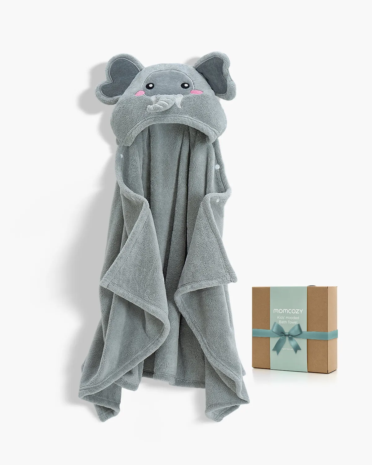 Momcozy Coral Fleece Hooded Baby Towel - Cute Elephant