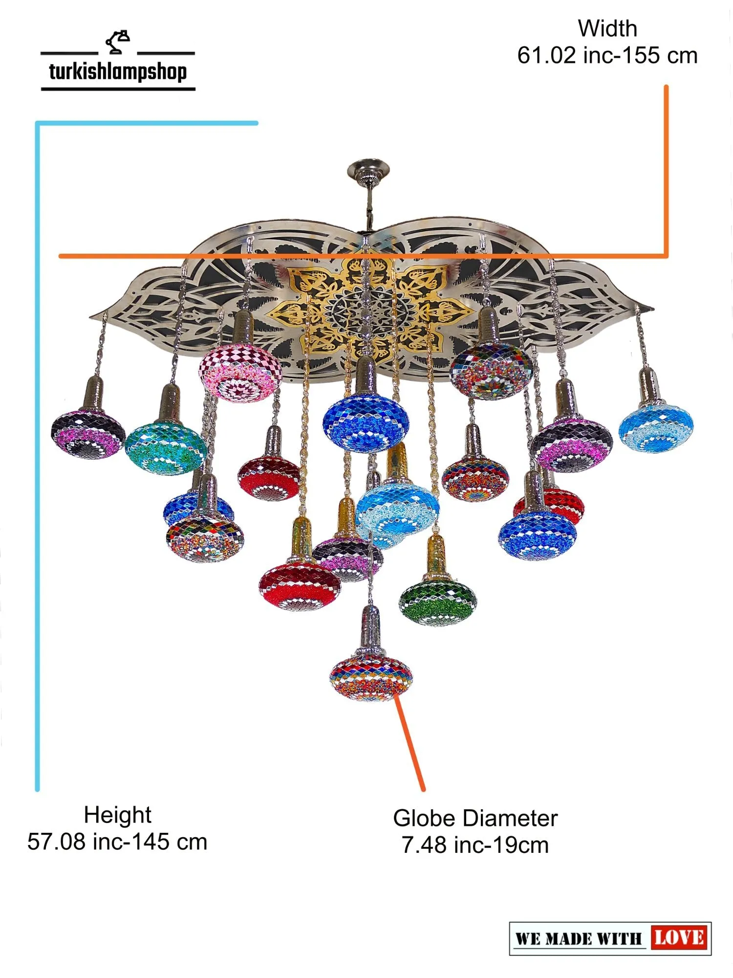 Mosaic Glass Turkish Chandelier Big 19 Globe