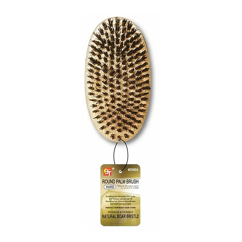 NATURAL BOAR BRISTLE ROUND PALM WOODEN BRUSH