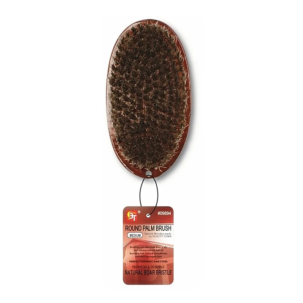 NATURAL BOAR BRISTLE ROUND PALM WOODEN BRUSH