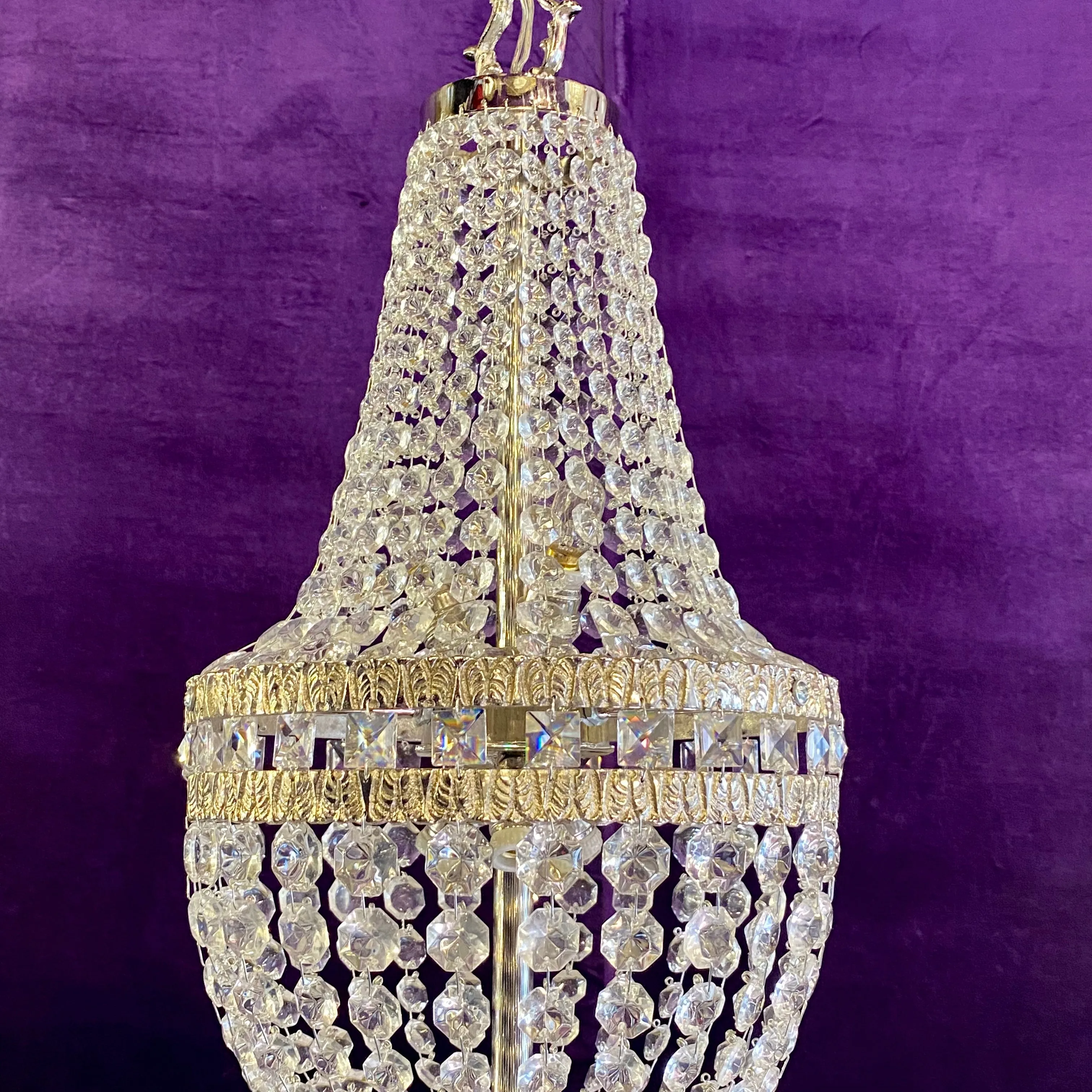 Nickel and Crystal Neoclassical Chandelier