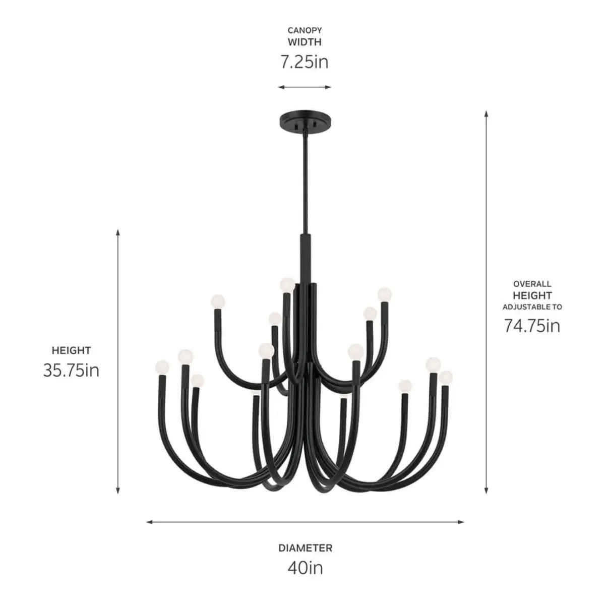 Odensa 40 in. 15 Lights Chandelier Black Finish