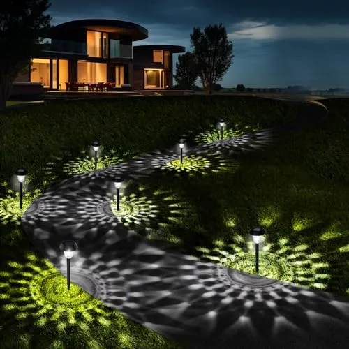 ornesign Ultra Bright Solar Lights Outdoor Waterproof 8 Pack, 100% Faster Charge Solar Lights for Outside with Vibrant Mandala Pattern, Solar Pathway Garden Lights Up to 12H Auto On/Off