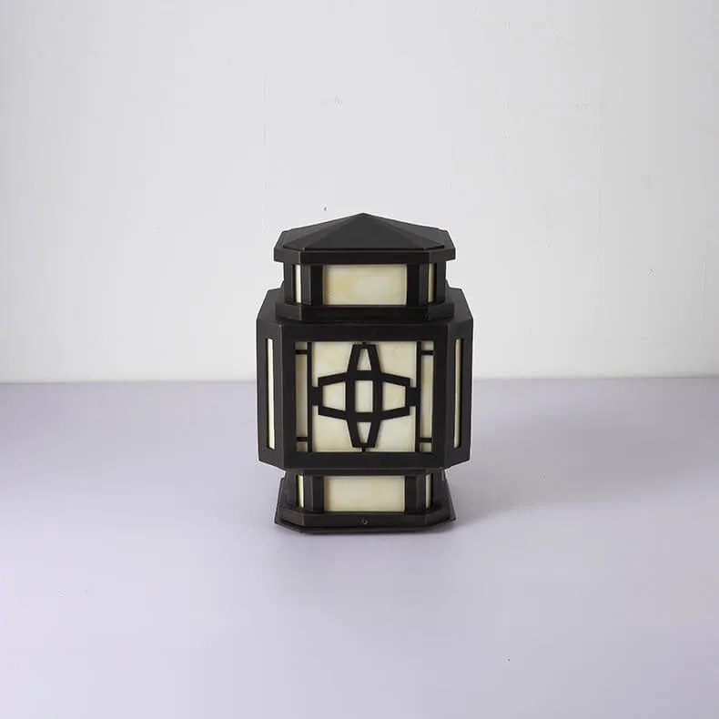 Outdoor New Chinese Faux Marble Geometric Post Head 1-Light Garden Landscape Light