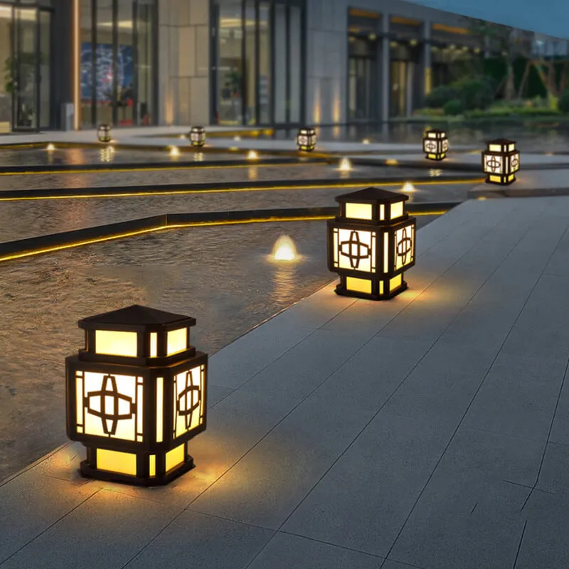 Outdoor New Chinese Faux Marble Geometric Post Head 1-Light Garden Landscape Light