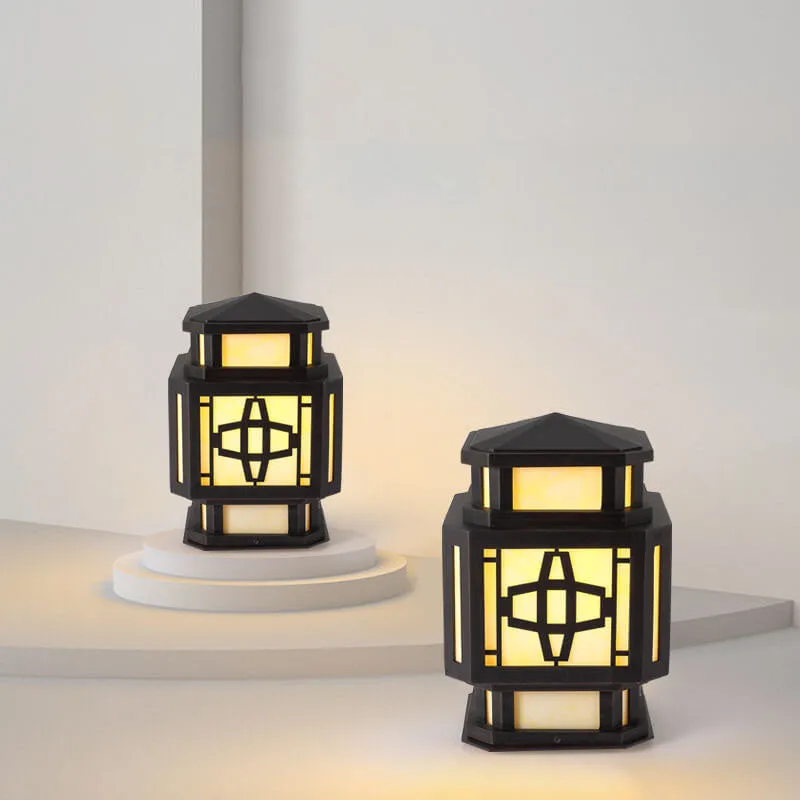 Outdoor New Chinese Faux Marble Geometric Post Head 1-Light Garden Landscape Light