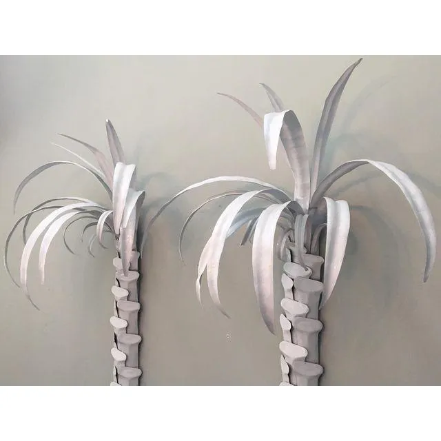 Pair of Monumental Hollywood Regency Tole Palm Tree Wall Sculptures