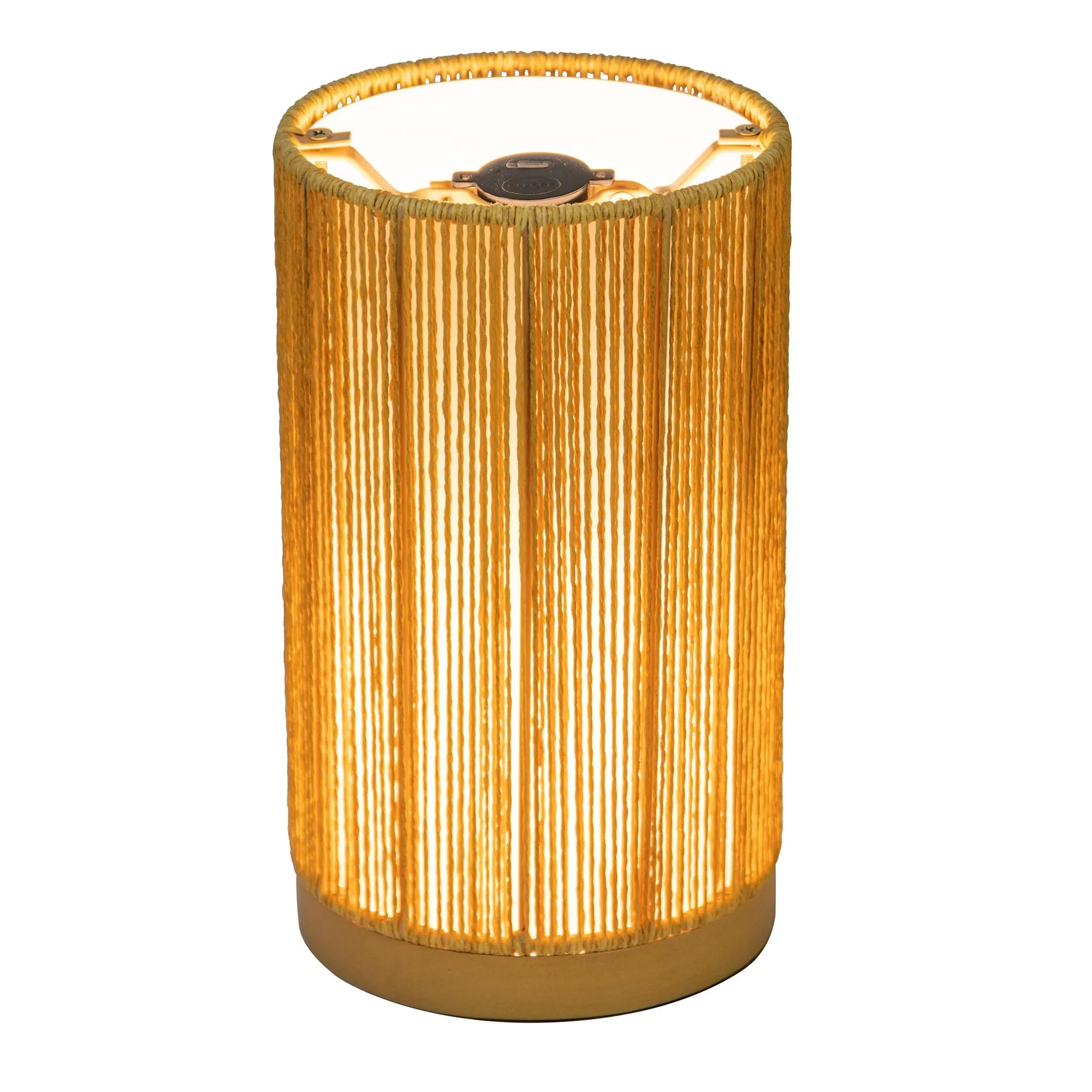 Paper Rope Indoor & Covered Patio Rechargeable LED Drum Table Lamp, Natural Color